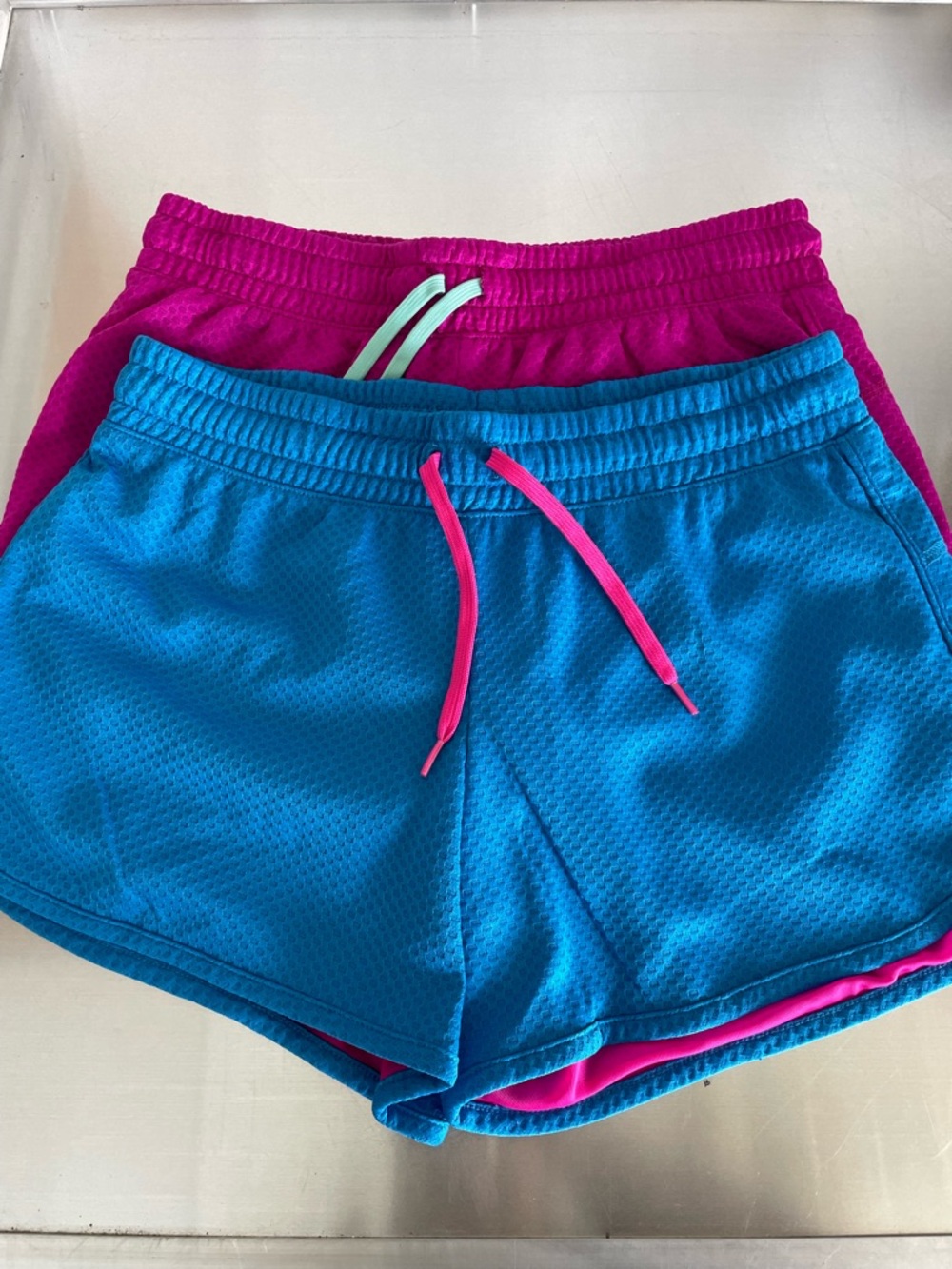 BCG Women's Athletic Mesh Shorts in Blue & Magenta